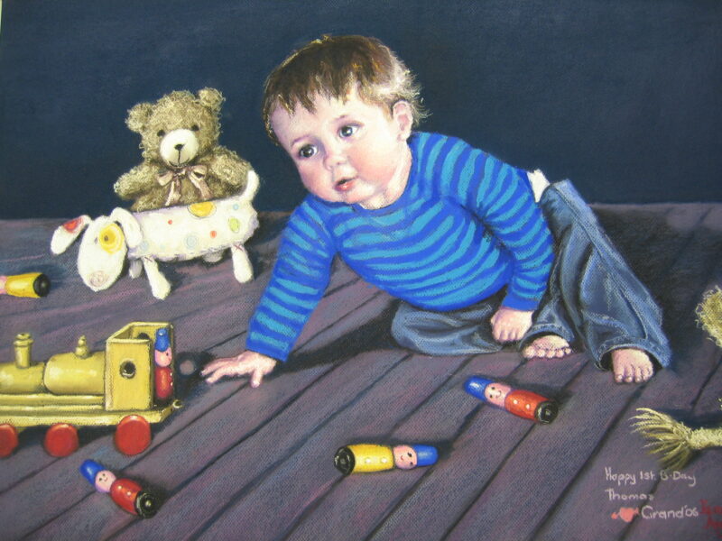 Thomas Young aged 2 yrs in 2004. Painted in Pastel on Wet/Dry Sandpaper.